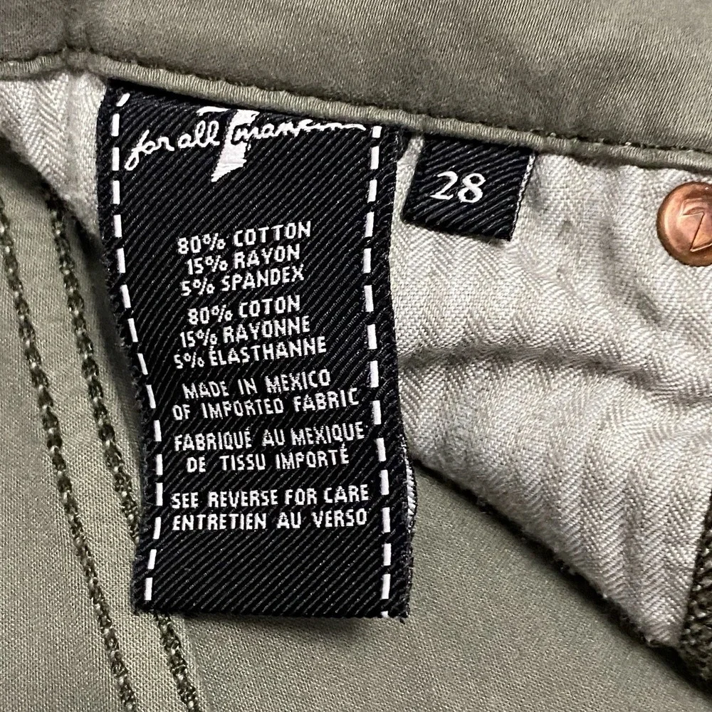 7 For All Mankind Women's Olive Green Skinny Jeans 28 Stretch Capsule Neutral